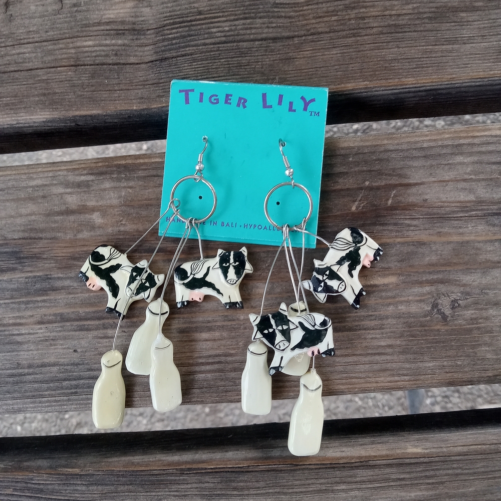 Tigerlily Black and Cream Cow Earrings